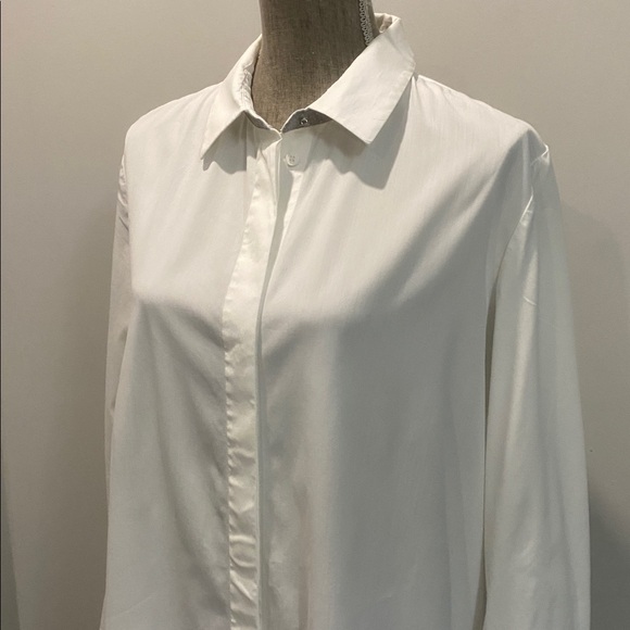 Lafayette 148 New York White Long Cotton Blouse Split Sides Size large - Picture 5 of 16